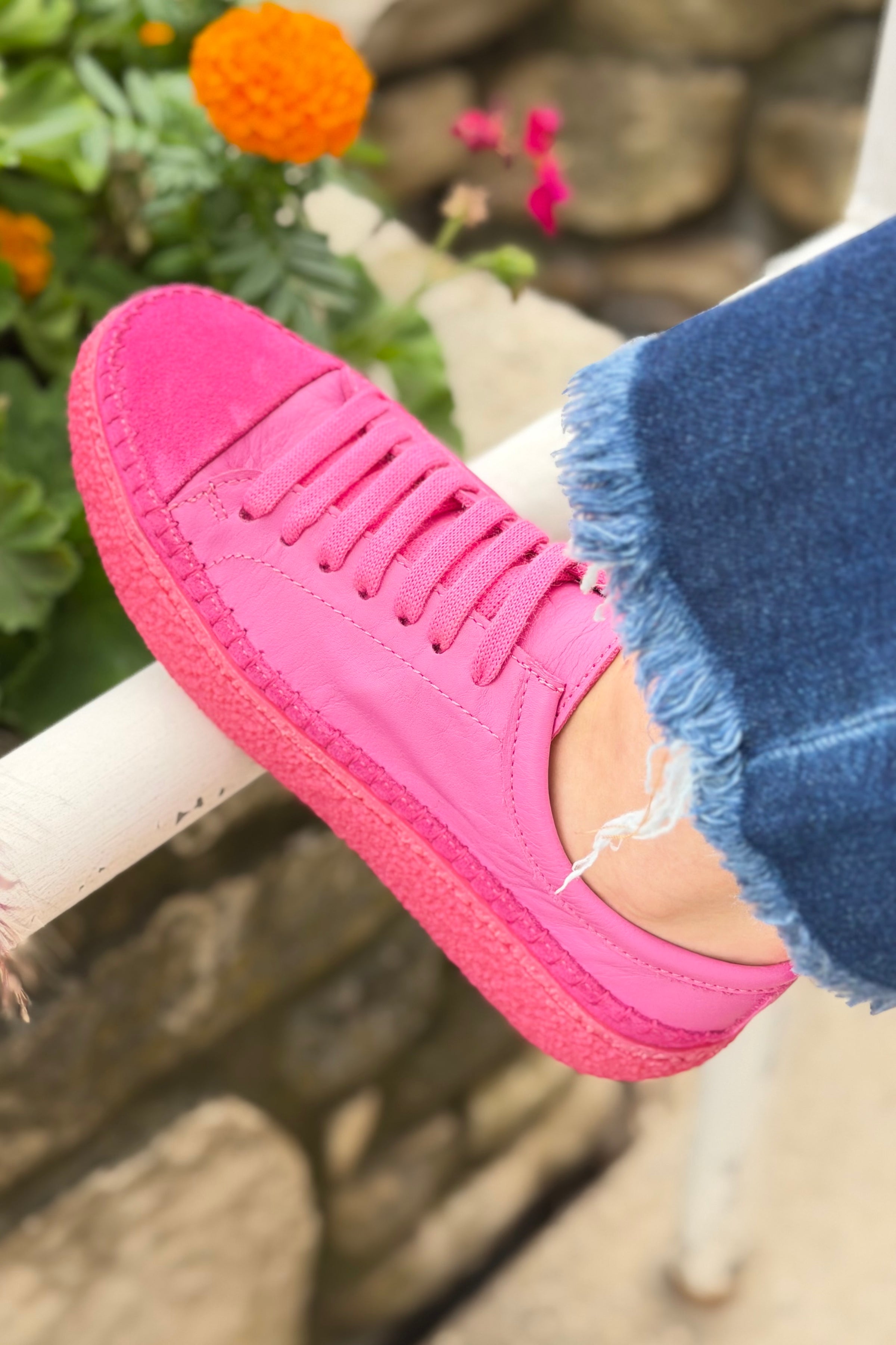Aimee Solid Color Leather Sneaker - Bead