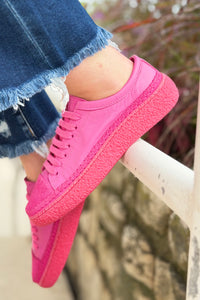 Aimee Solid Color Leather Sneaker - Bead