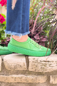 Aimee Solid Color Leather Sneaker - Green