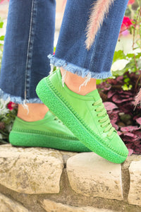 Aimee Solid Color Leather Sneaker - Green