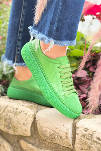 Aimee Solid Color Leather Sneaker - Green