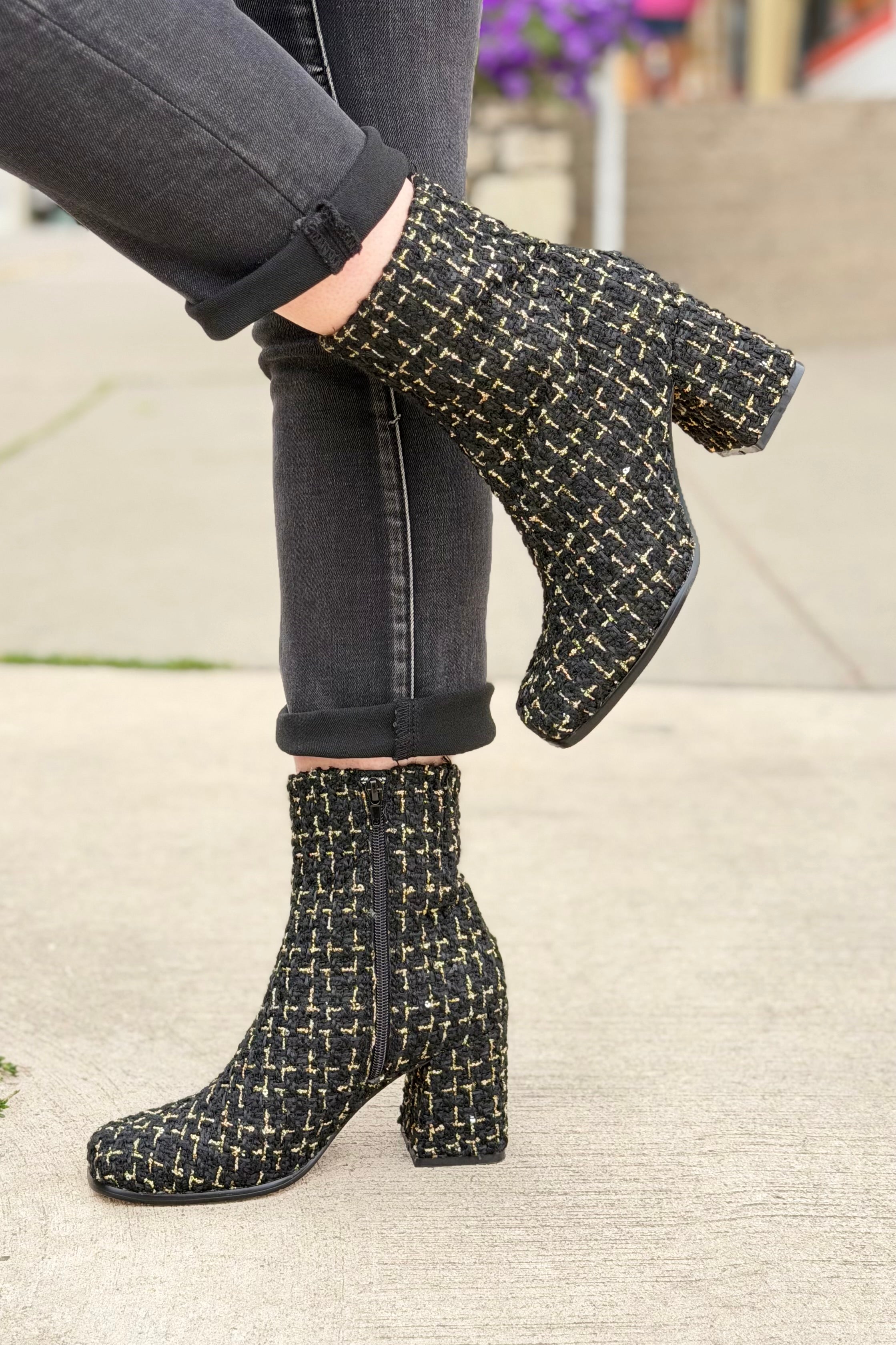 Demi Black Tweed Woven Boot