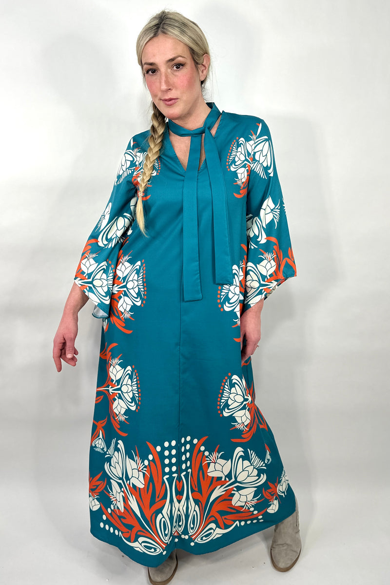 Botanical Graphic Maxi Dress - Blue