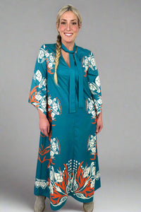Botanical Graphic Maxi Dress - Blue
