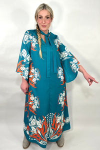 Botanical Graphic Maxi Dress - Blue