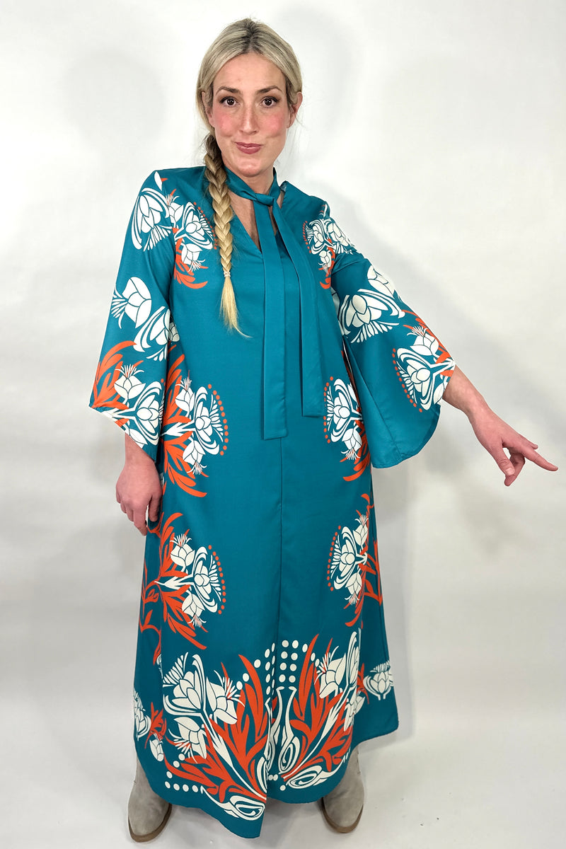 Botanical Graphic Maxi Dress - Blue