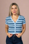 Short Sleeve Button Down Stripe Knit