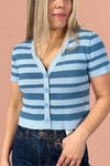 Short Sleeve Button Down Stripe Knit