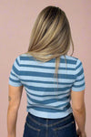 Short Sleeve Button Down Stripe Knit