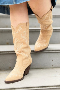 Kamilla Suede Cowboy Boot - Almond