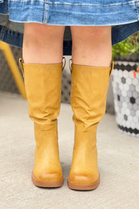Square Toe Pleather Boots - Banana
