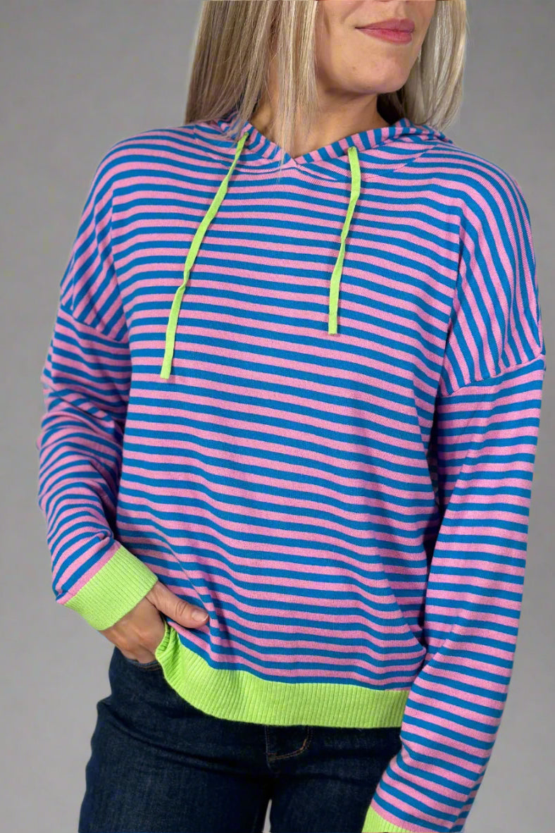 Two-Tone Striped Hoodie - Pink