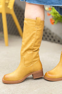 Square Toe Pleather Boots - Banana