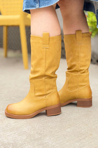 Square Toe Pleather Boots - Banana