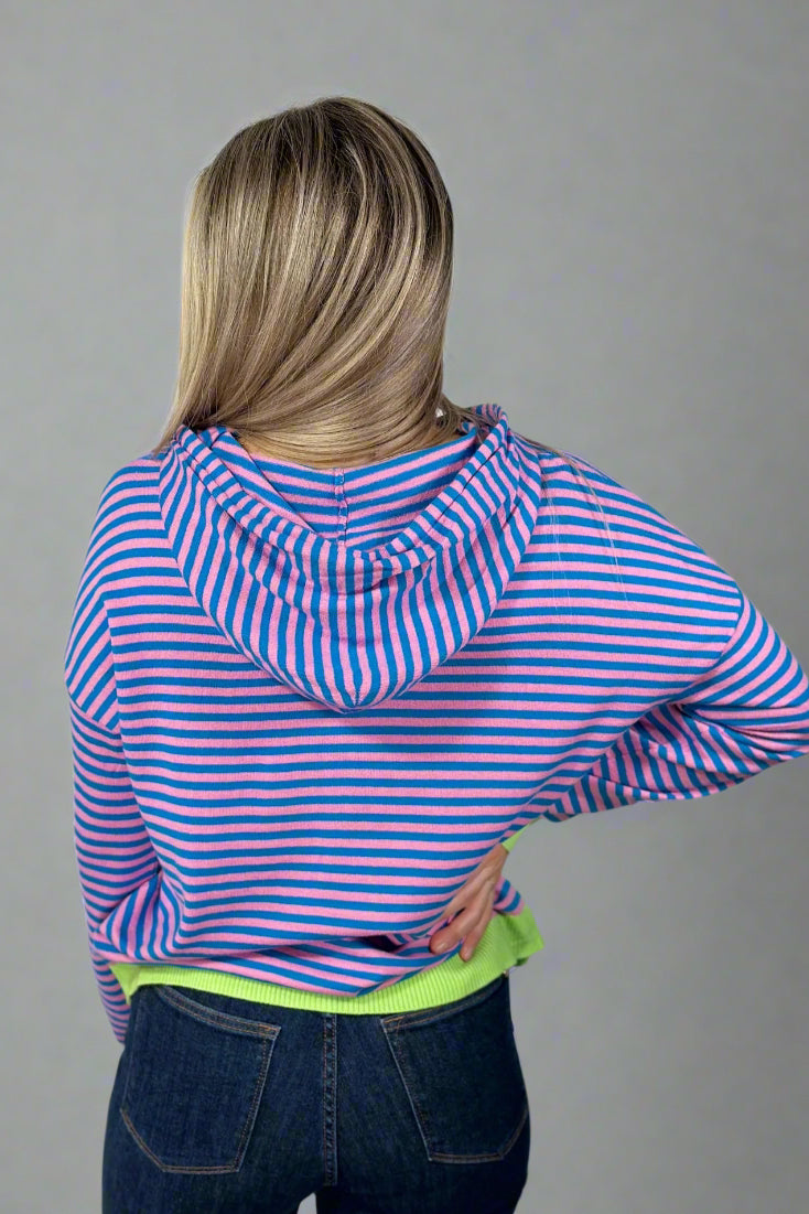 Two-Tone Striped Hoodie - Pink