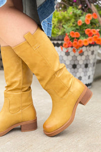 Square Toe Pleather Boots - Banana