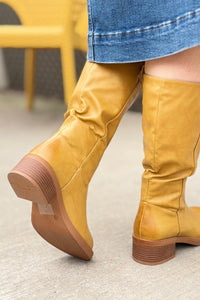Square Toe Pleather Boots - Banana