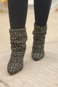 Gina Slouch Heel Bootie - Black Tweed