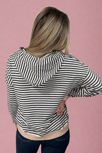 Two-Tone Striped Hoodie - Grey