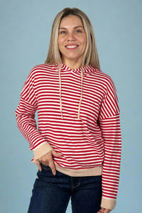 Two-Tone Striped Hoodie - Red