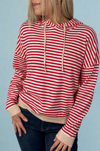 Two-Tone Striped Hoodie - Red