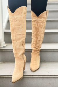 Bronco Knee High Western Boots - Almond