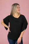 Asymmetrical Cape Sleeve Blouse - Black