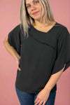 Asymmetrical Cape Sleeve Blouse - Black