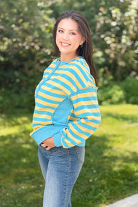 Striped Half Button Down - Yellow