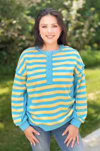 Striped Half Button Down - Yellow