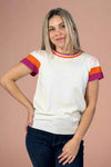 Striped Color Block Knit Top - White