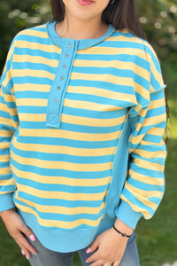 Striped Half Button Down - Yellow