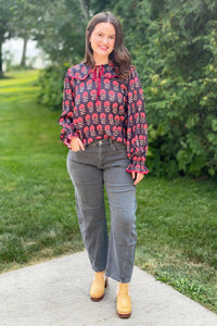 Floral Jacquard Tie Top