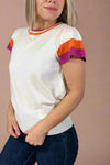 Striped Color Block Knit Top - White