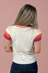 Striped Color Block Knit Top - White