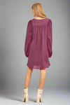 Flowy Woven Dress With Ballon Sleeve - Magenta