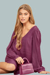 Flowy Woven Dress With Ballon Sleeve - Magenta