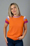 Striped Color Block Knit Top - Orange