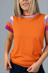 Striped Color Block Knit Top - Orange