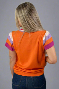 Striped Color Block Knit Top - Orange