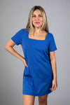 Solid Square Neck Pocket Dress - Blue