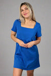Solid Square Neck Pocket Dress - Blue
