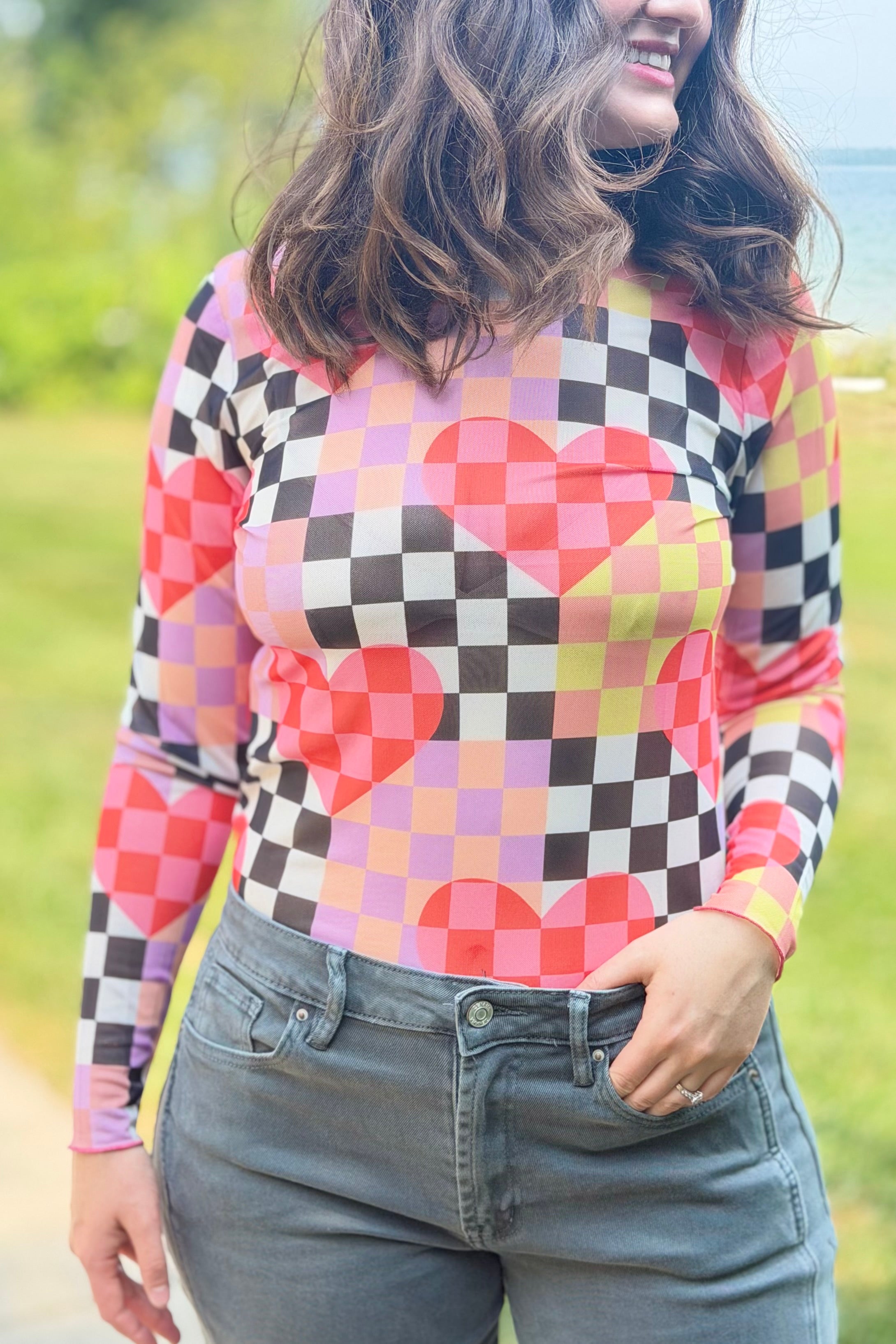 Checkered Mesh Top - Red
