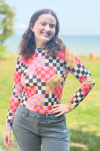 Checkered Mesh Top - Red