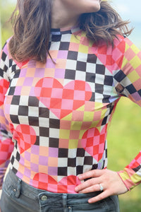 Checkered Mesh Top - Red