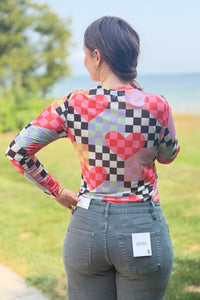 Checkered Mesh Top - Red
