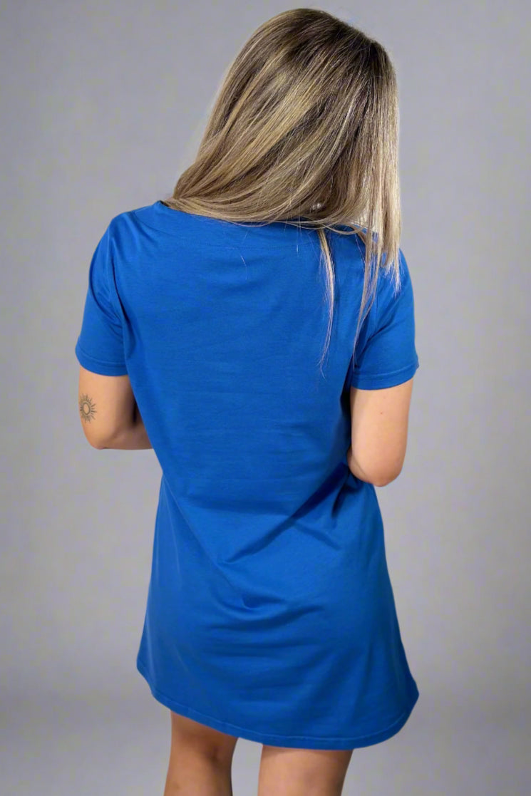 Solid Square Neck Pocket Dress - Blue