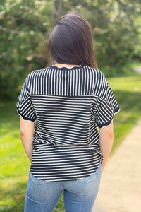 Scallop Trim Stripe Top - Black