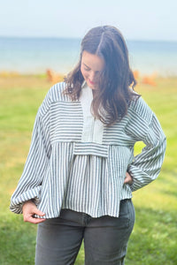 Stripe Peplum Blouse - Charcoal