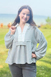 Stripe Peplum Blouse - Charcoal